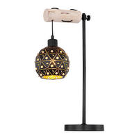 TISCHLEUCHTE Metall Schwarz Matt Gold - Schwarz, Holz (34/18/55cm) - Globo Lighting