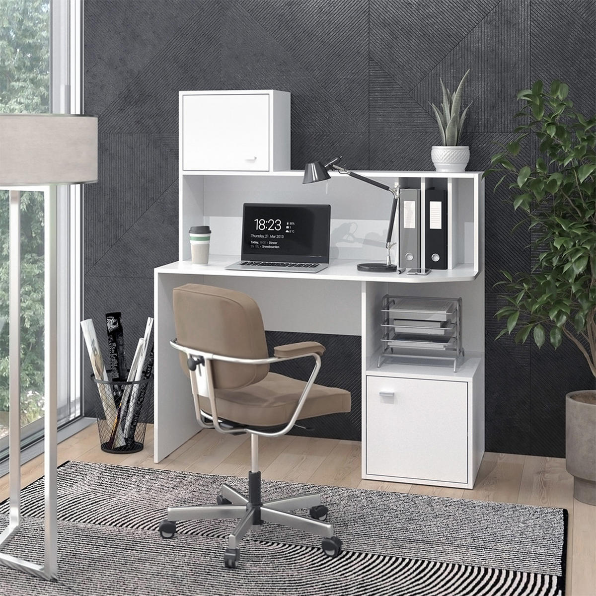 SCHREIBTISCH Alwin Weiß 115 x 55 cm mit 2 Türen - Weiß, Holzwerkstoff (55/115/76.4cm) - Vicco