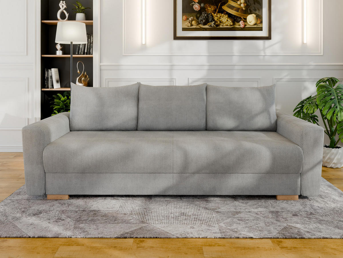 3-SITZER-SCHLAFSOFA ELMA mit Bettfunktion, hellgrau - Hellgrau, Holz (92.5/79/230cm) - Panda Möbel