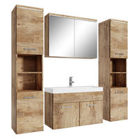 BADMÖBEL-SET Paso LED 5 Teile Kastanien Eiche - 80 x 35 x 55 cm - Kastanienfarben/Eichefarben, Holz (80/55/40cm) - Badplaats