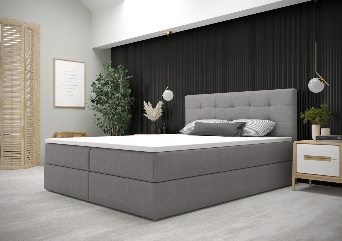 BOXBETT FADO 2 160x200, mit Matratze H3 und Topper, Cosmic 160 - Hellgrau, Holz/Kunststoff (160/200cm) - Bedante