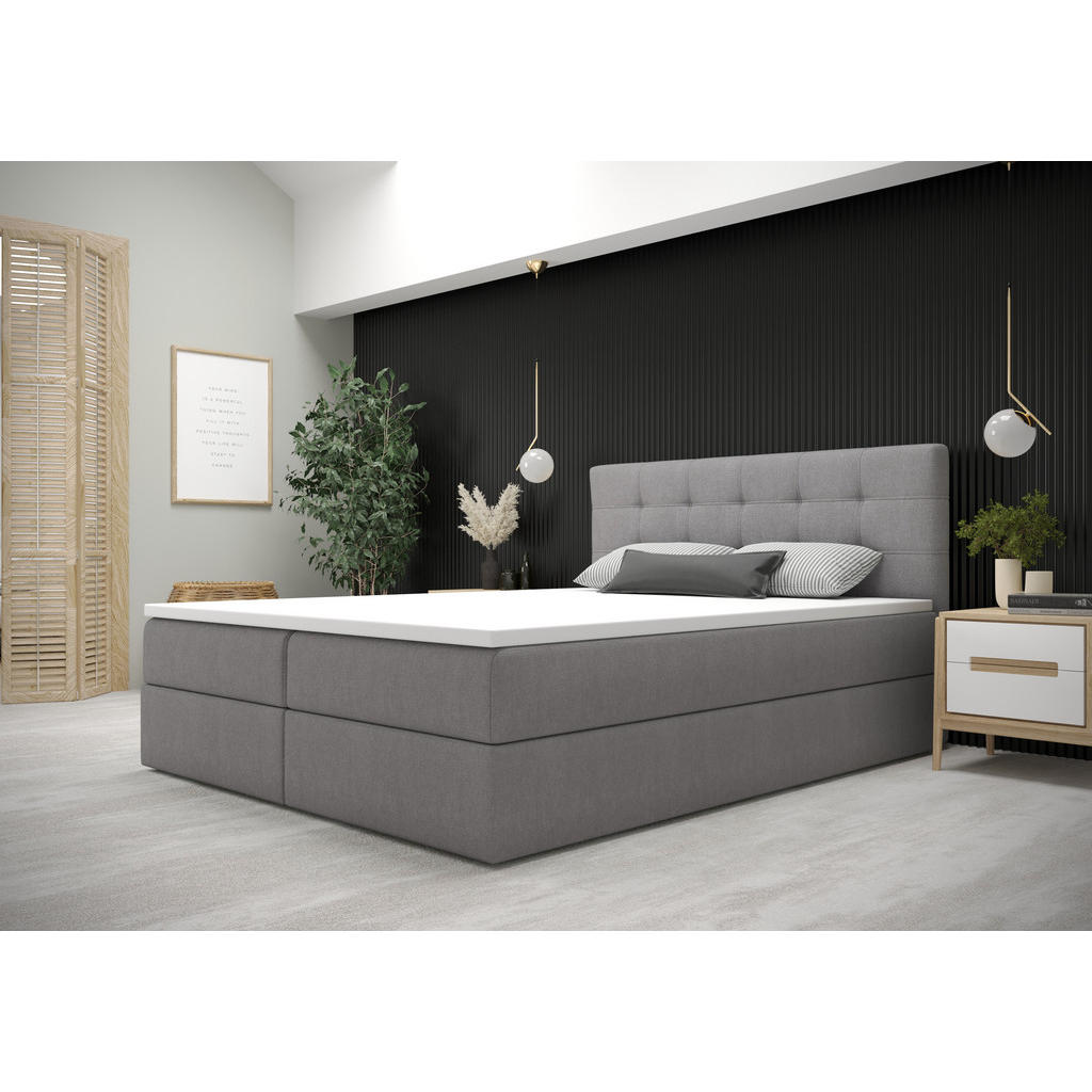Thumbnail - Bedante Boxbett, Hellgrau, Textil, Höhe ca. 19 cm, 200x200 cm, Oeko-Tex® Standard 100, Schlafzimmer, Betten, Boxspringbe...