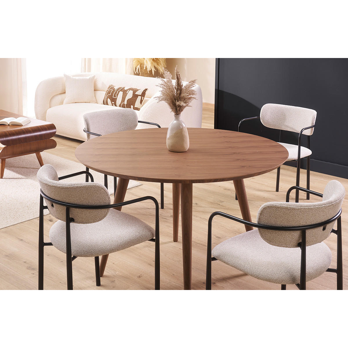 ESSTISCH Rund Nussbaum D120 LIVIA - Walnussfarben, Holz (120/120/75cm) - Miliboo