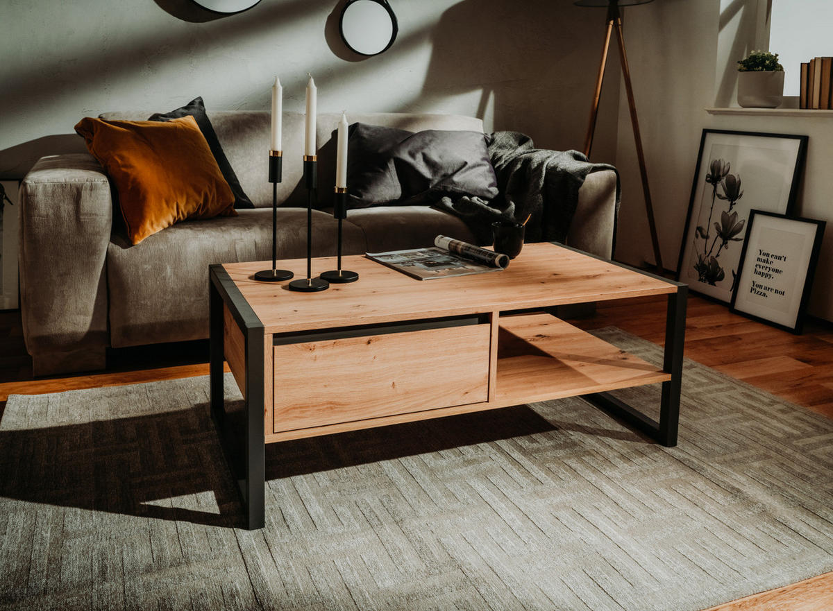 COUCHTISCH Artisan Eiche, anthrazit 100 x 55 cm, Wohnzimmertisch mit Schublade - Anthrazit/Eiche Artisan, Holzwerkstoff (55/100/40cm) - Furn.Design
