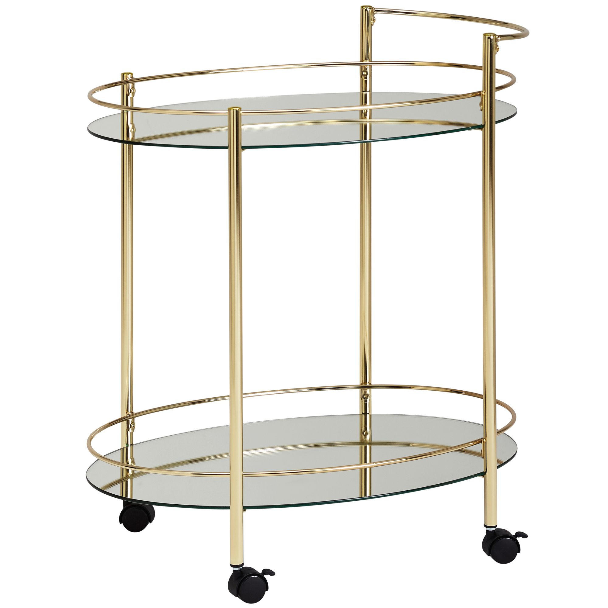 SERVIERWAGEN – Gold, 2 Glasplatten, auf Rollen - Goldfarben, Glas/Metall (67/79/46cm) - KADIMA DESIGN