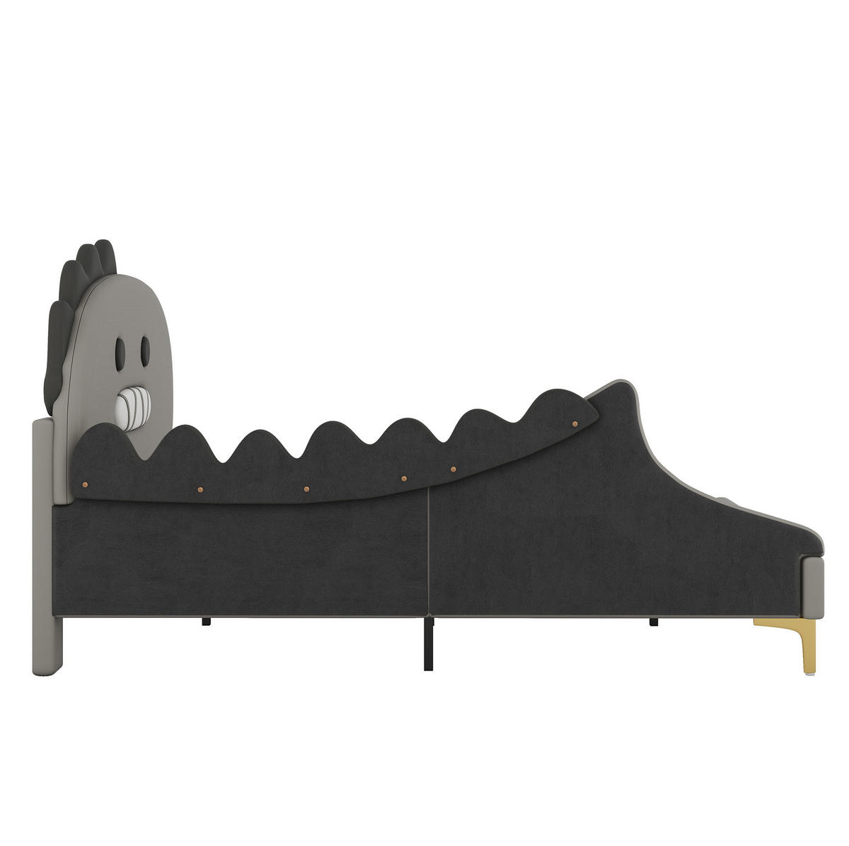 KINDERBETT aus PU und MDF 140x200 cm Grau im Dinosaurier-Design - Grau, Leder (140/200cm) - IVMEU
