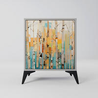 SIDEBOARD BIRCH KALEIDOSCOPE, Grau, 57,5x42x70,5 cm, Schwarze Metall-Sternfüße - Multicolor/Schwarz, Holzwerkstoff/Metall (57.5/70.5/42cm) - SpaceRebels