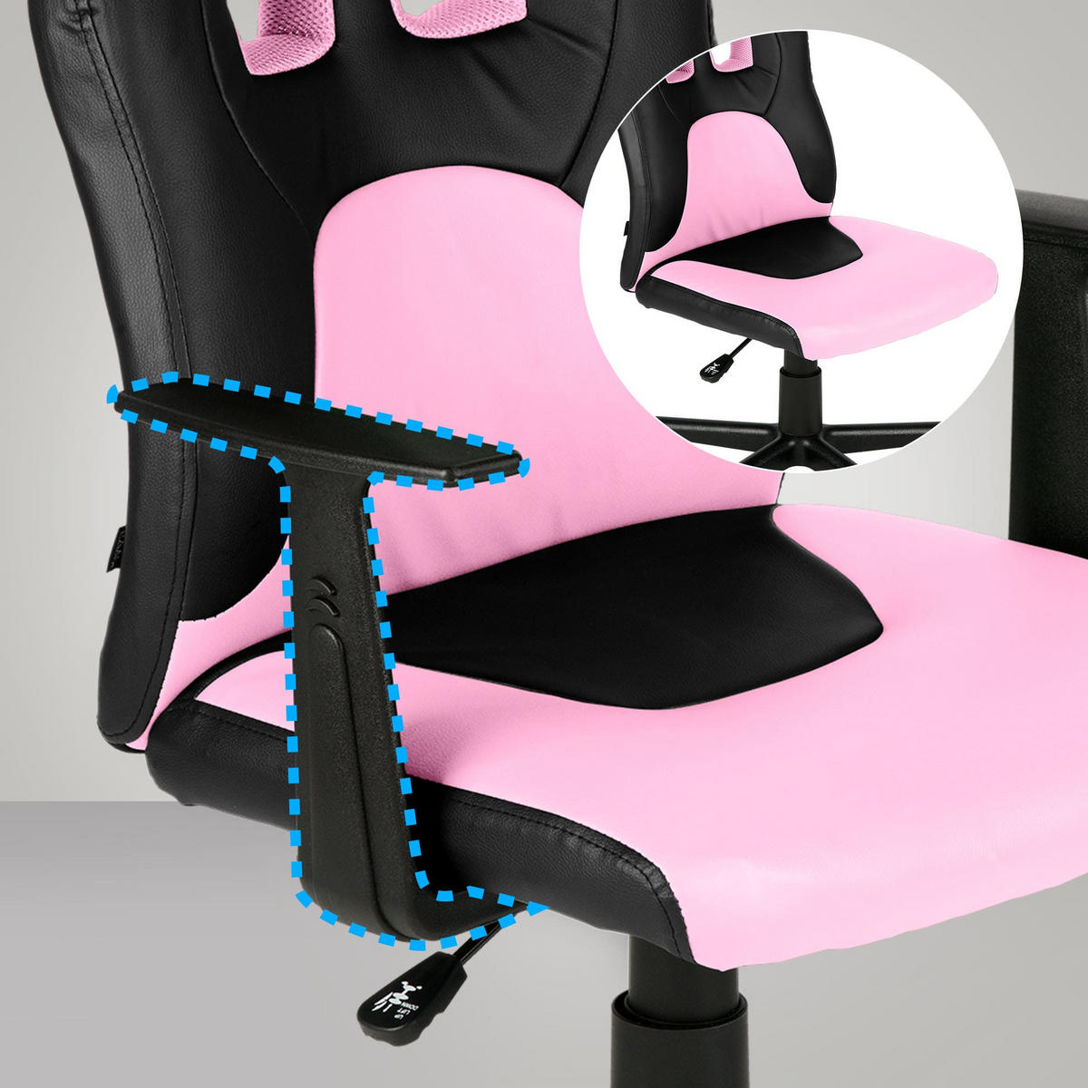 JUGENDDREHSTUHL Lederlook Schwarz/Pink - Pink/Schwarz, Kunststoff/Textil (56/83/59cm) - CLP