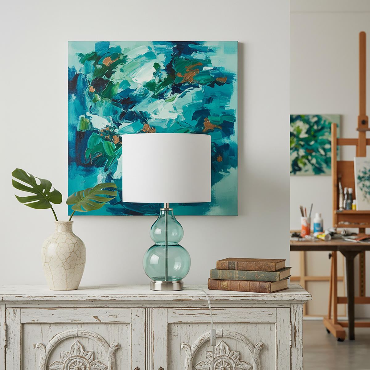 TISCHLAMPE - Multicolor, Glas/Textil (26/26/44cm) - Relaxdays