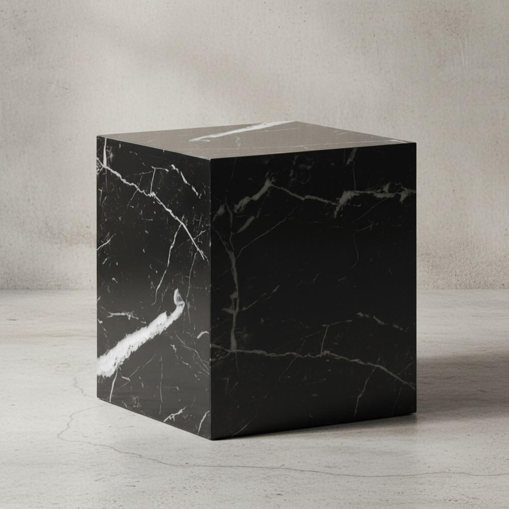COUCHTISCH MONOBLOC in Hochglanz mit Marmor-Optik, Würfelform, Schwarz 40x40x45 cm - Schwarz, Holzwerkstoff (40/40/45cm) - KADIMA DESIGN