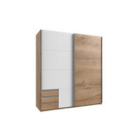 KLEIDERSCHRANK Emden in Plankeneiche Weiß - Schwebetürenschrank Breite 179 cm ohne Spiegel - Braun, Holzwerkstoff (179/198/65cm)