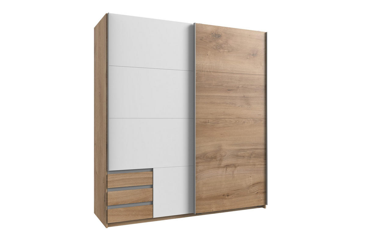 KLEIDERSCHRANK Emden in Plankeneiche Weiß - Schwebetürenschrank Breite 179 cm ohne Spiegel - Braun, Holzwerkstoff (179/198/65cm)