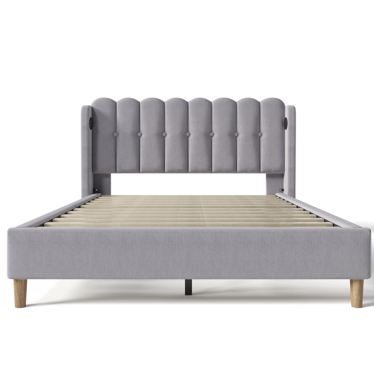 POLSTERBETT 140/200 cm grau mit USB- und Typ-C-Anschlüssen Mit Matratze - Grau, Textil (140/200cm) - OKWISH