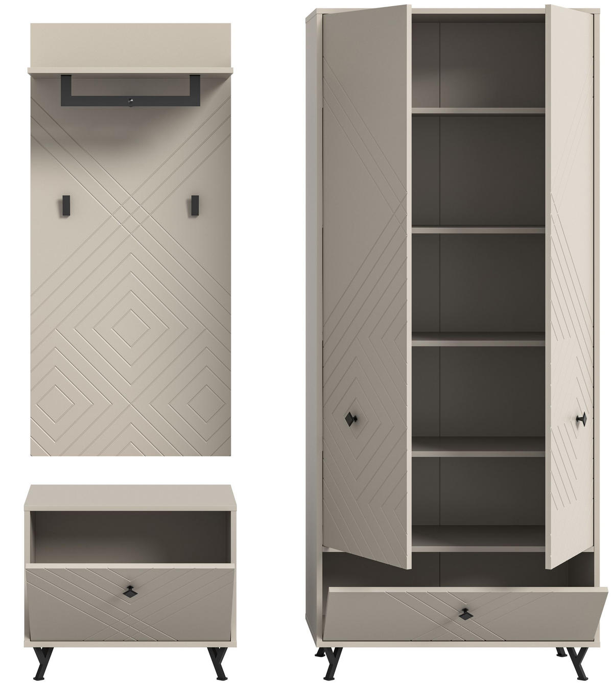 GARDEROBE Aura 3-tlg. (B/H/T: ca. 195/190/35 cm) in sandbeige/sandbeige matt - Sandfarben, Holzwerkstoff (195/190/35cm)