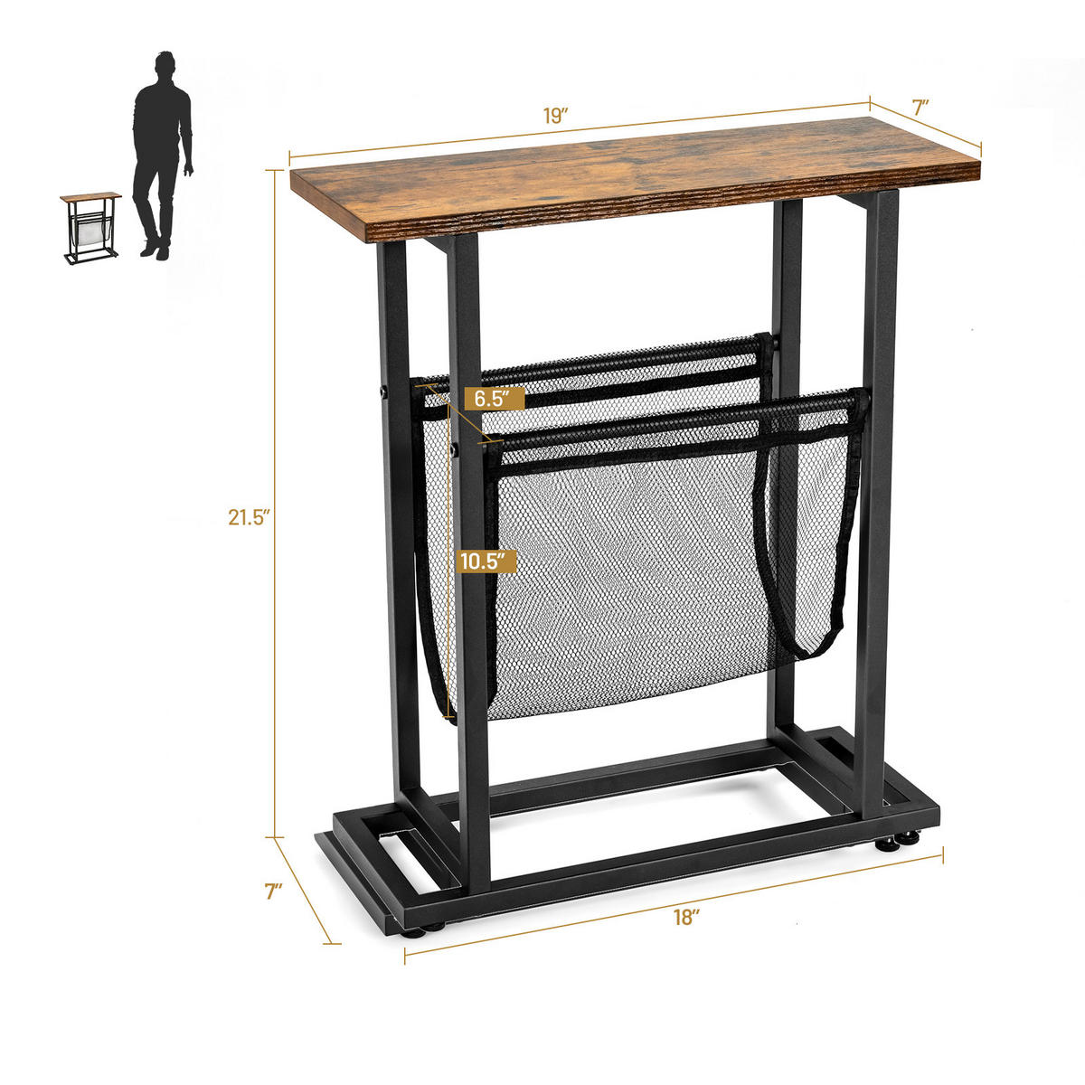 BEISTELLTISCH 55cm Schwarz - Schwarz, Metall (48/18/55cm) - COSTWAY