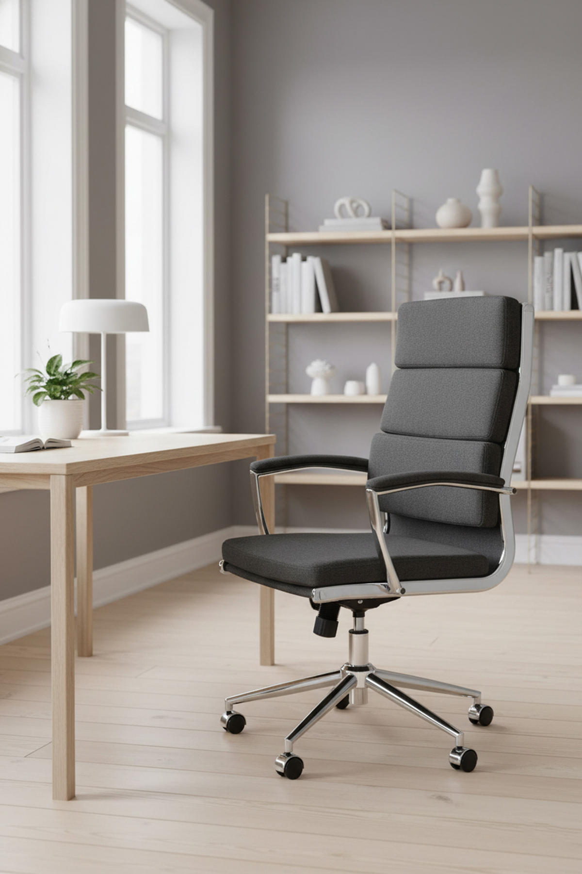 BÜROSTUHL Cyron Stoff dunkelgrau - Chromfarben/Dunkelgrau, Textil/Metall (61/115/65cm) - TPFLiving