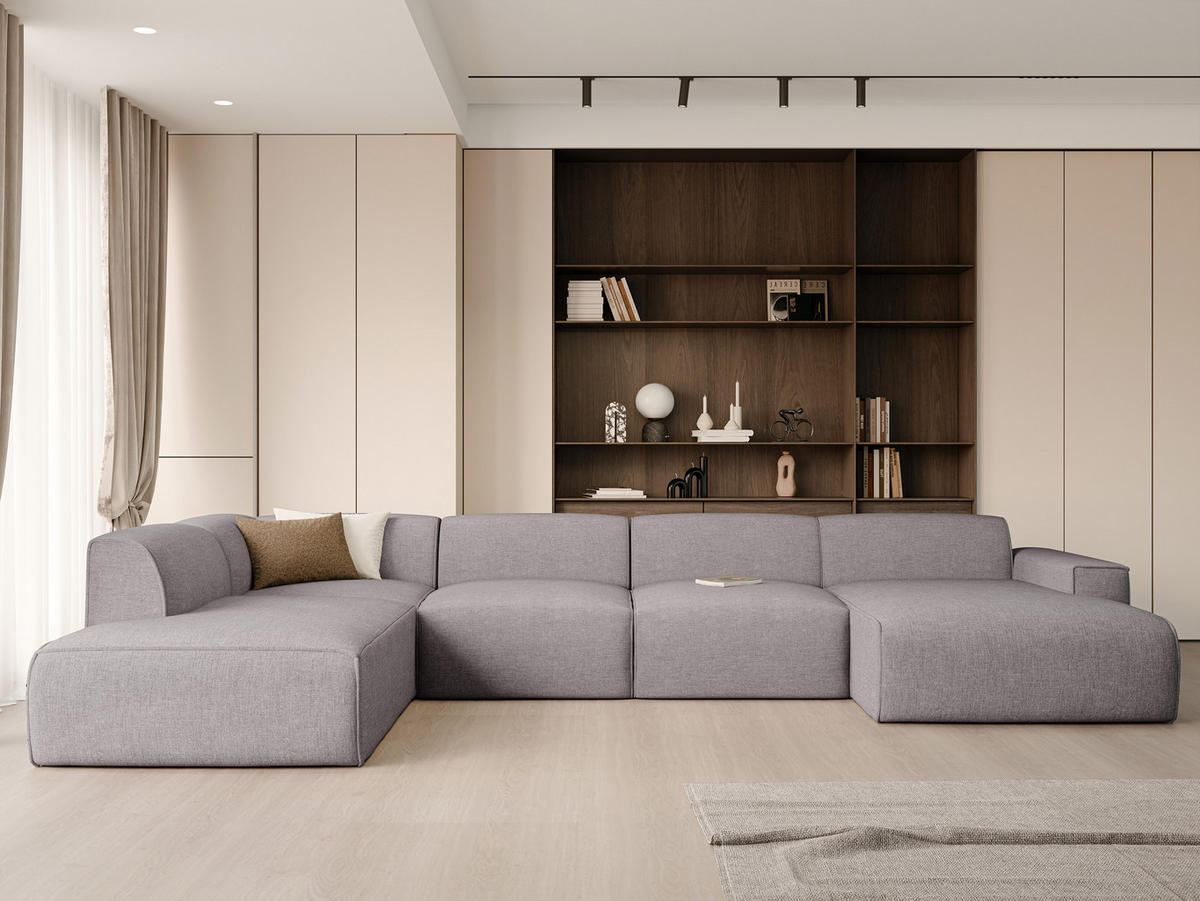 WOHNLANDSCHAFT DOVE Chenille-Stoff in Hellgrau - Hellgrau, Holzwerkstoff/Kunststoff (300/85/200cm) - Idohome