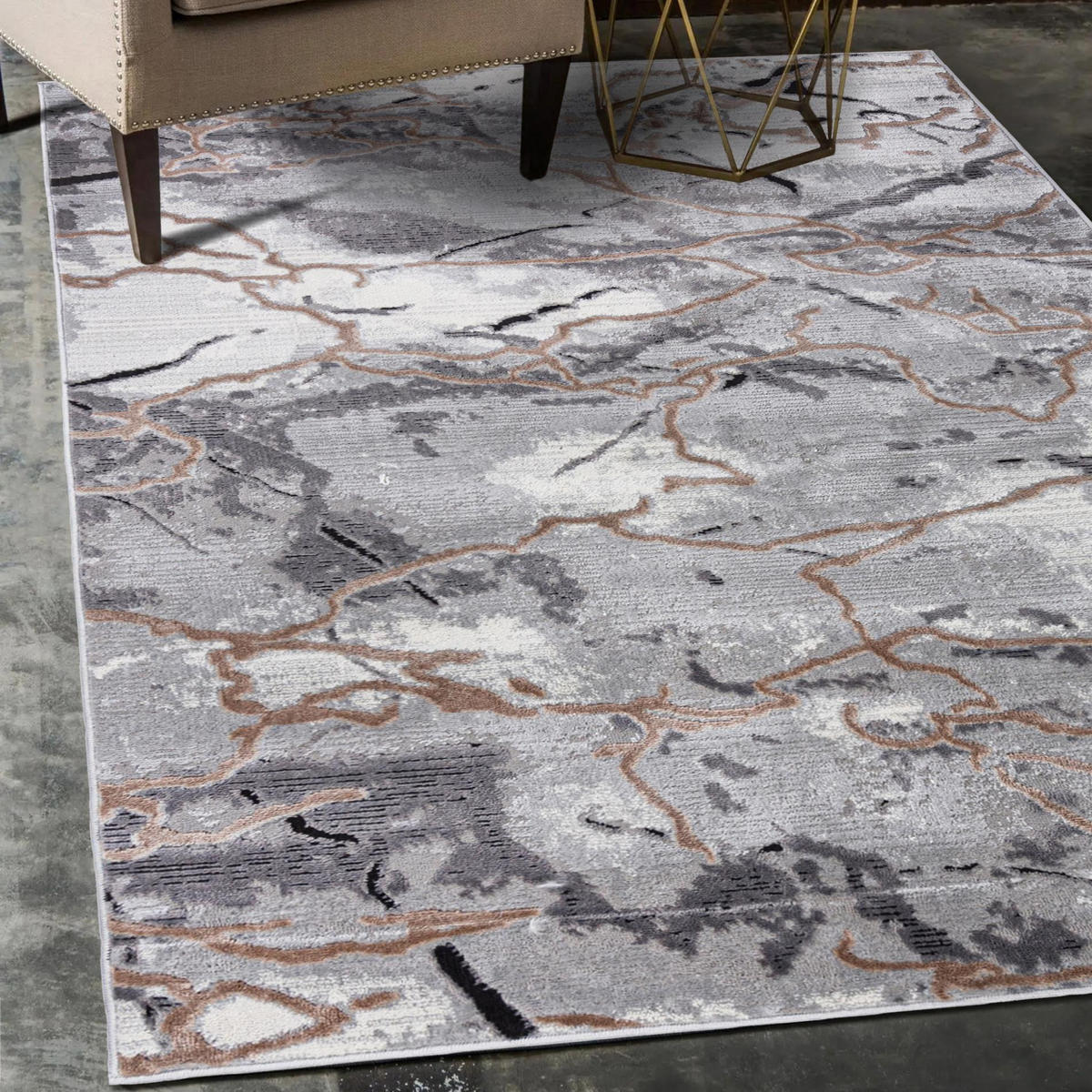 TEPPICH Graphit Modern Abstrakt, Glamour, Marmor - Kurzflor Rechteckig Stilvoller - Grau - 80 x 150 cm - Grau, Textil (80/150cm) - Mazovia