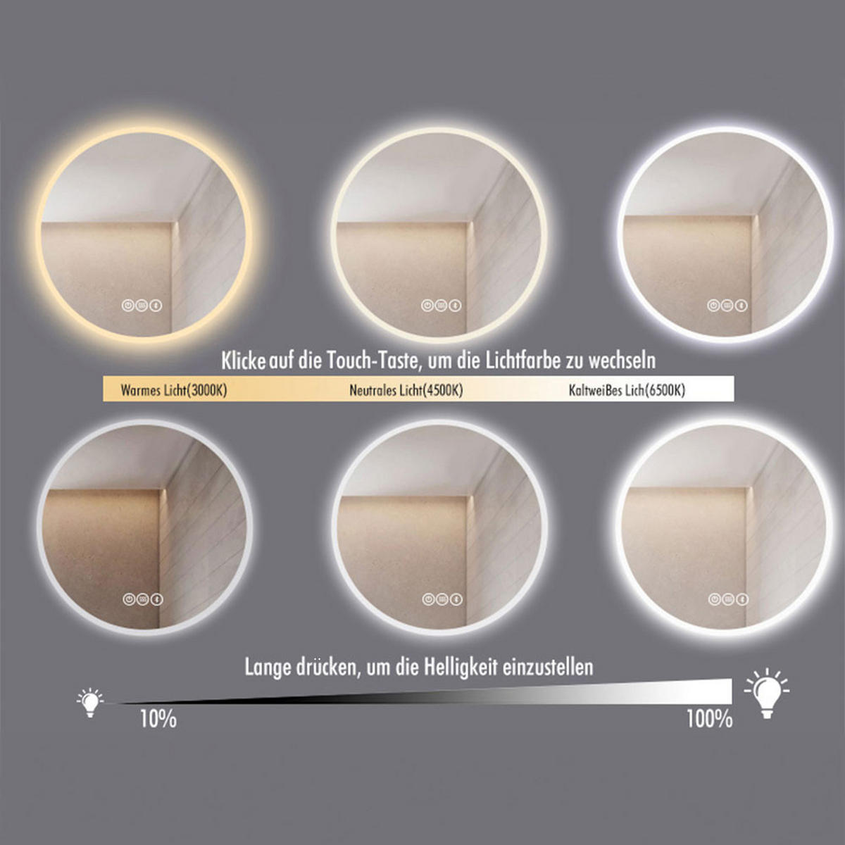 LED-SPIEGEL DUBI - 100 cm - Schwarz, Glas (100/100/2.9cm) - Home Deluxe