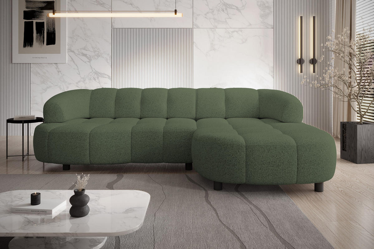 ECKSOFA Wesper S – Eckcouch mit Elektrischer Sitzverstellung, L-förmig, Freistehend, Relaxfunktion, 183x284x79 cm – Rechte, Grün - Grün, Holz/Textil (284/113cm) - DomoHome