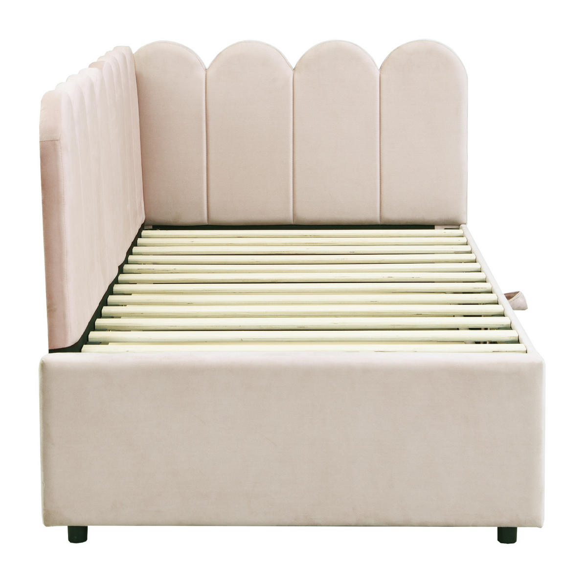POLSTERBETT 90/200 cm aus Samt mit Ausziehbett, Beige - Beige, Textil (90/200cm) - OKMYHOME