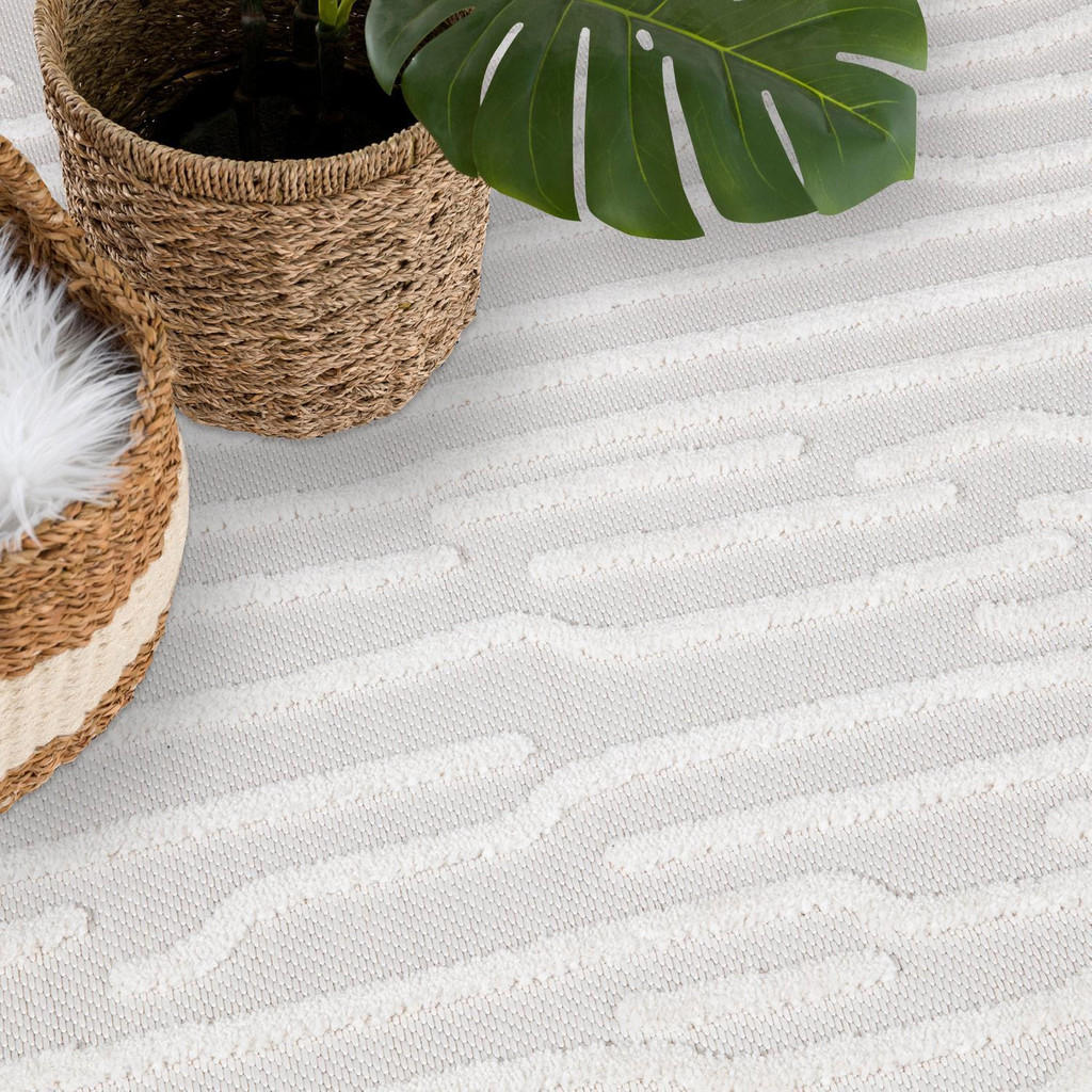 Thumbnail - carpet city Outdoor-Teppich, Creme, Textil, Gestreift, Rechteckig, 160x230 cm, Oeko-Tex® Standard 100, pflegeleicht, UV-...