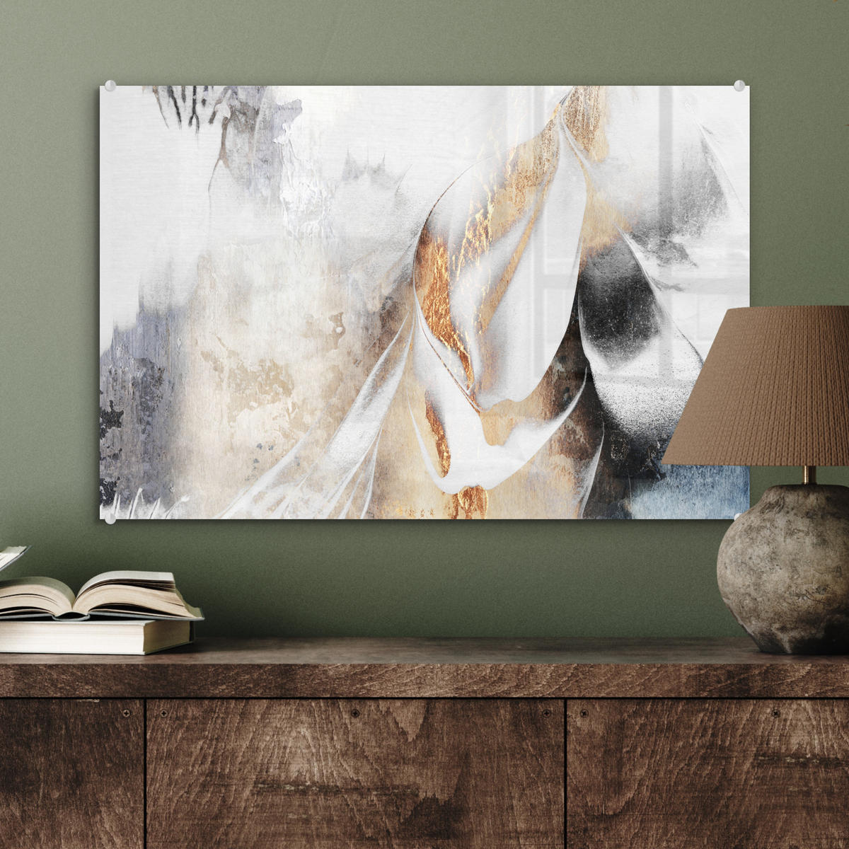 ACRYLGLASBILD Luxus - Abstrakt - Gold - Weiß 60x40 cm - Goldfarben, Glas (60/40cm) - MuchoWow