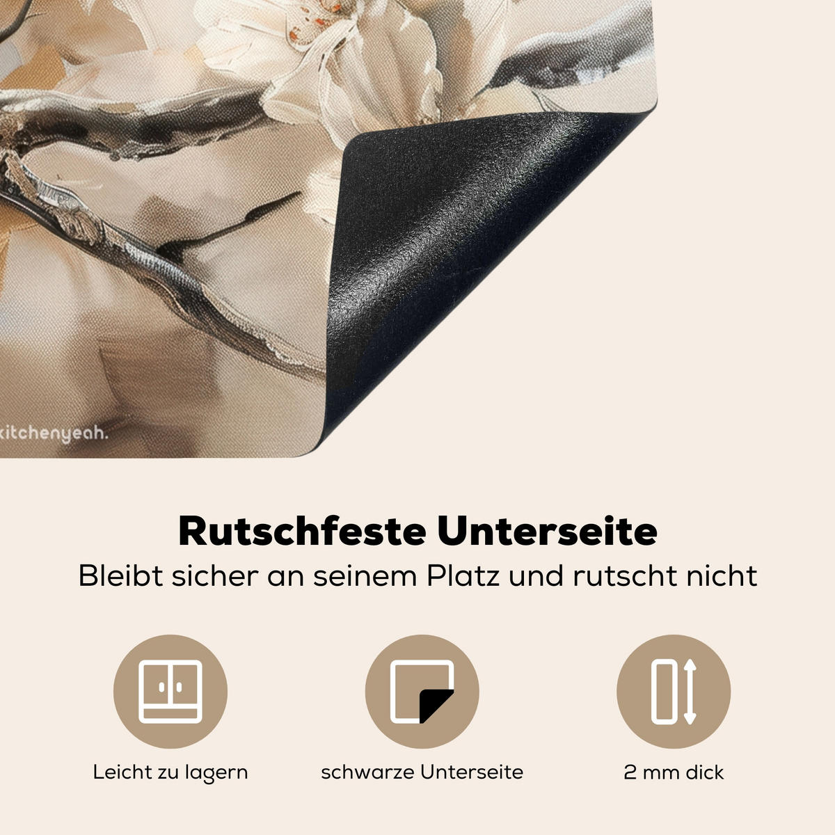 HERDABDECKPLATTE Blumen - Abstrakt - Gemalt - Beige 59x52 cm - Beige, Kunststoff (59/52/0.2cm) - MuchoWow