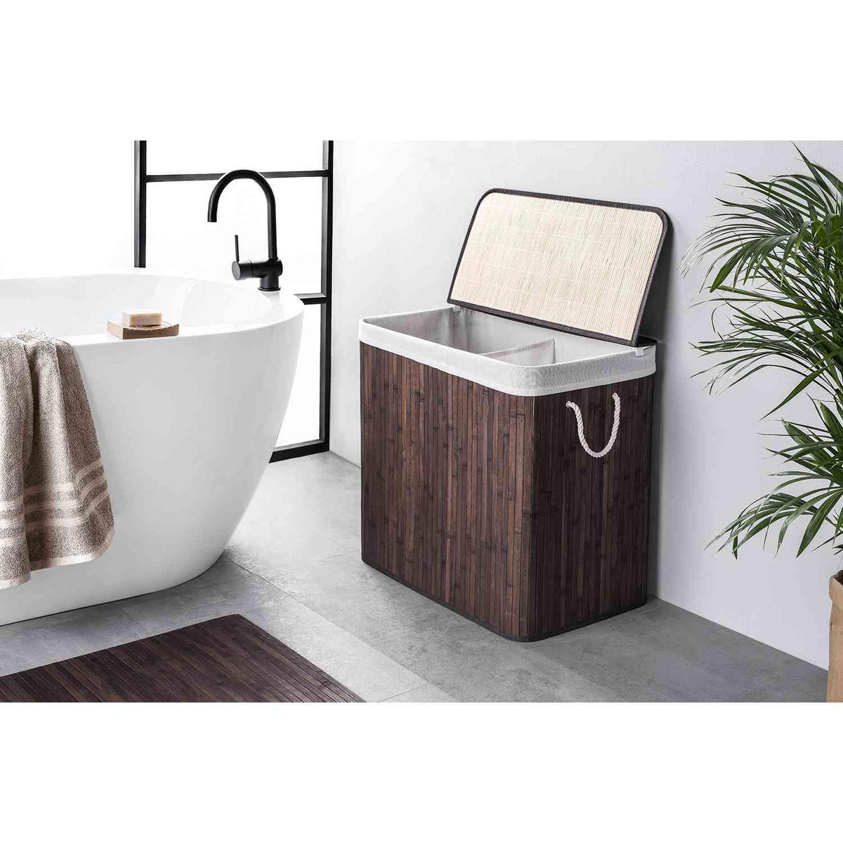WÄSCHEKORB MIT DECKEL BAMBOO - Braun, Naturmaterialien (40/60/30cm) - WohnDirect