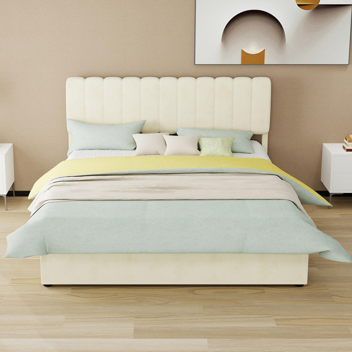 POLSTERBETT 160/200 cm DE-32948 mit Stauraum und Matratze Beige - Beige, Metall (160/200cm) - ComfortXL