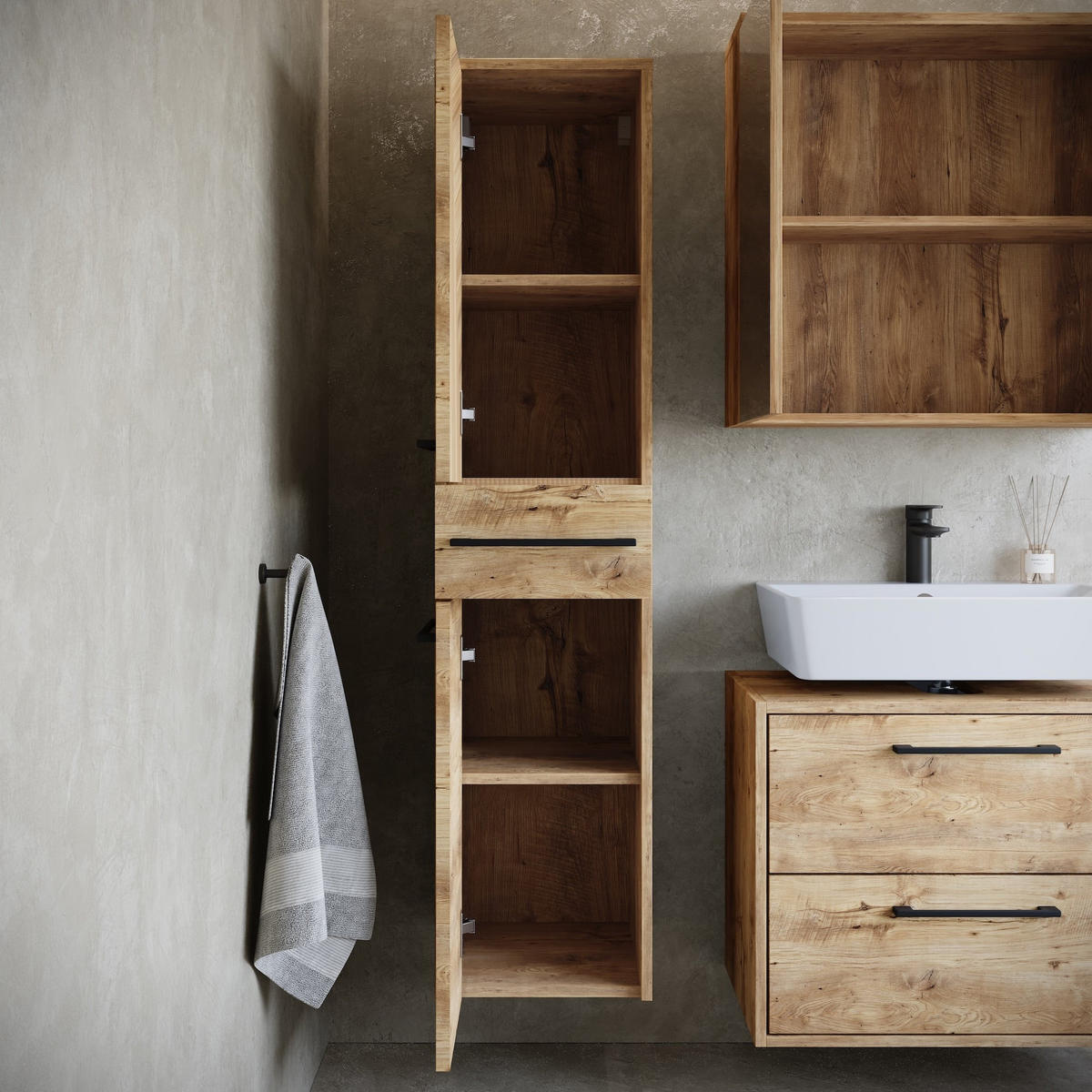 BADMÖBEL-SET Florence 3 Teile Kastanien Eiche - 60 x 35 x 47 cm - Eichefarben, Holz (60/47/35cm) - Badplaats