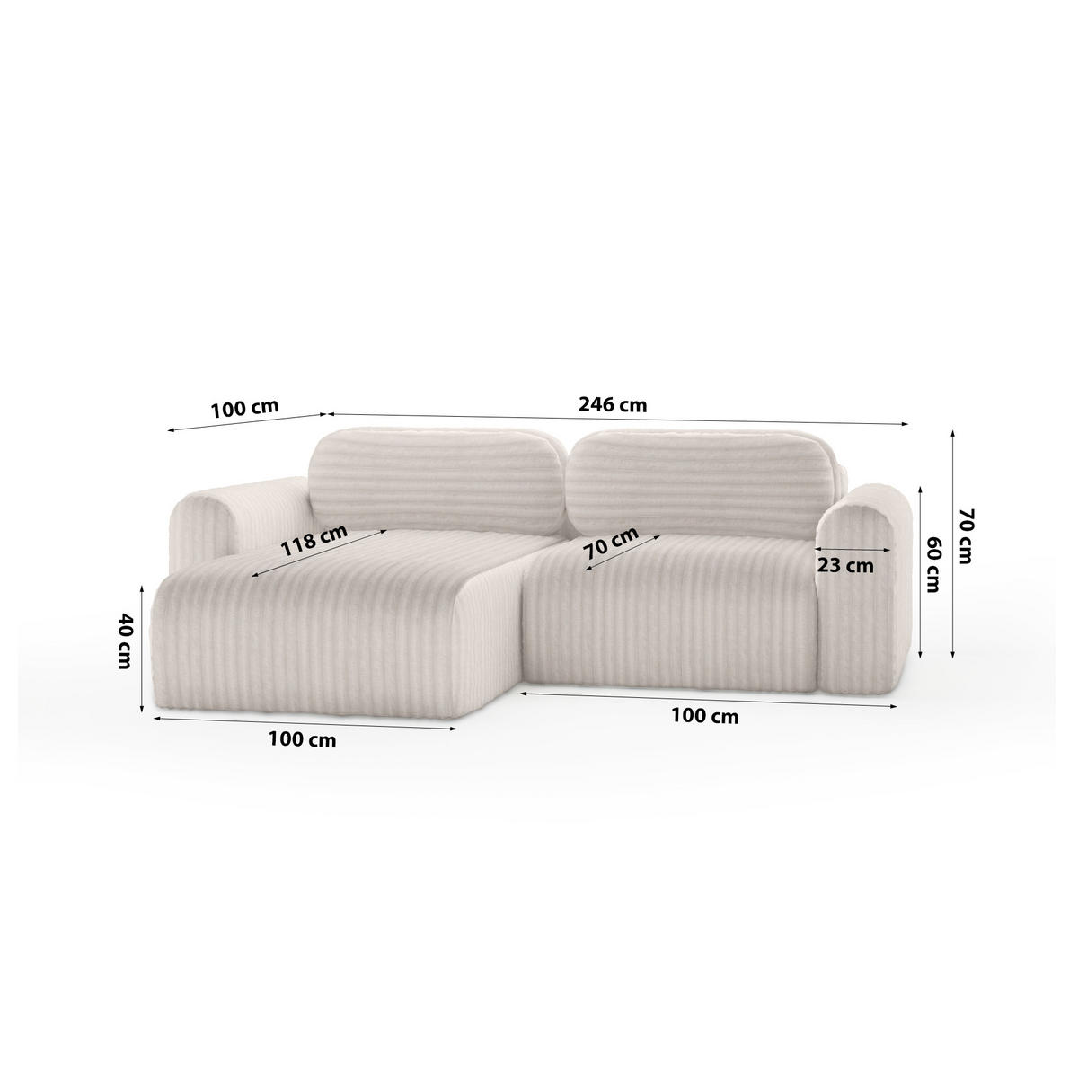 ECKSOFA mit Schlaffunktion Emmen Mini, Hellbraun - Hellbraun, Textil (246/100cm) - Fedve