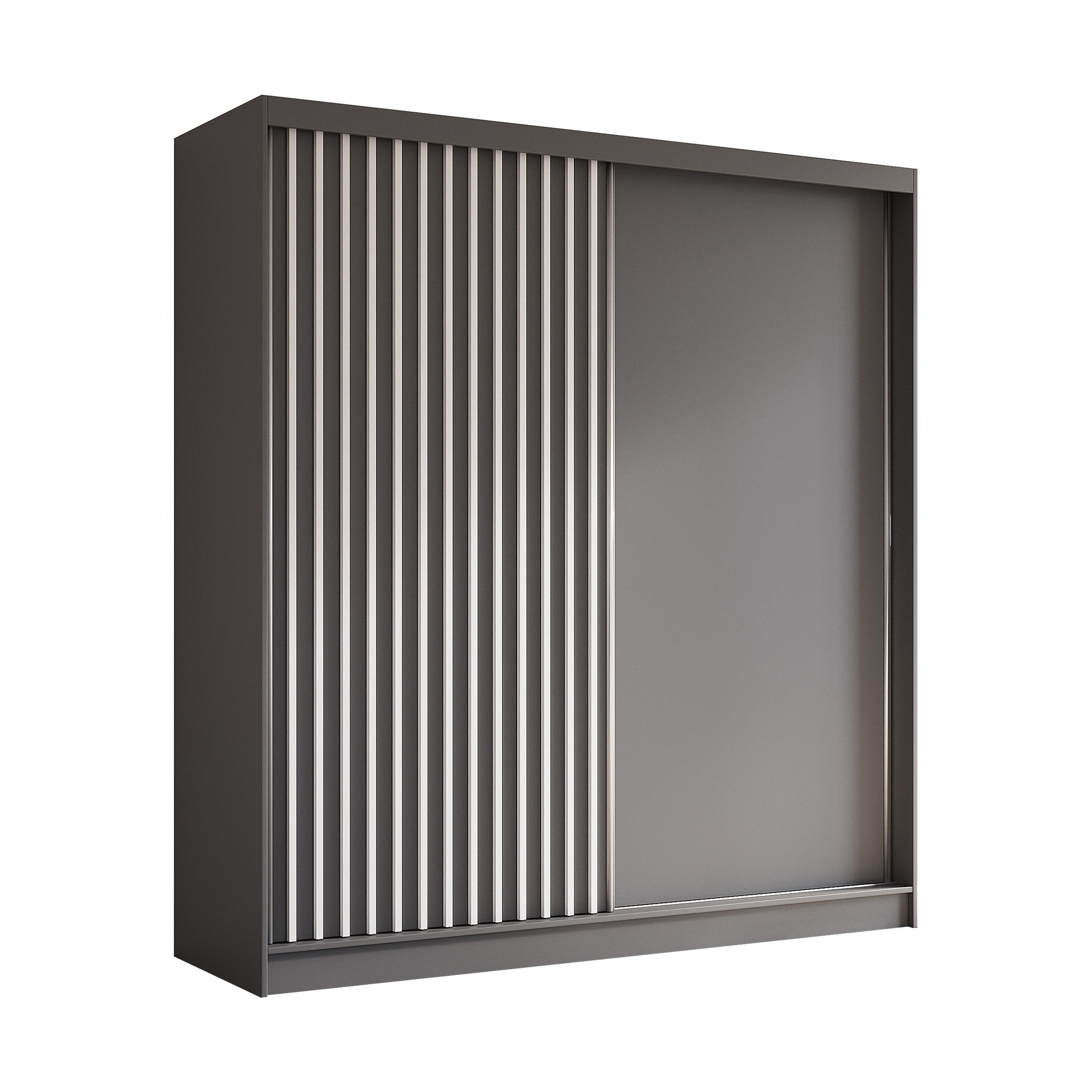 KLEIDERSCHRANK mit furnierten Schiebetüren und Aluminium-Leisten, LED-Beleuchtung - LABELO - 200 cm Grau+Grau+Weiß - Weiß/Grau, Holzwerkstoff (200/216/61cm) - ALTDECOR