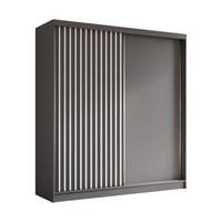 KLEIDERSCHRANK mit furnierten Schiebetüren und Aluminium-Leisten, LED-Beleuchtung - LABELO - 200 cm Grau+Grau+Weiß - Weiß/Grau, Holzwerkstoff (200/216/61cm) - ALTDECOR