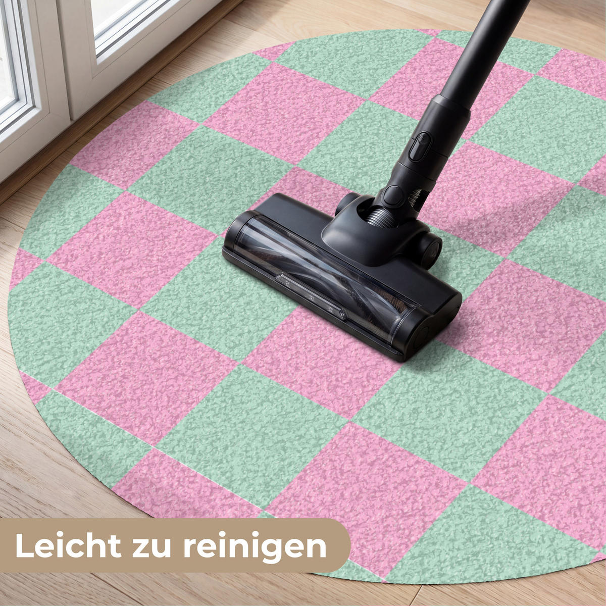 ROHOŽKA Šachovnicový vzor - zelená - růžová - kostky 90x90 cm - mátově zelená, textil/umělá hmota (90/0.4cm) - MuchoWow