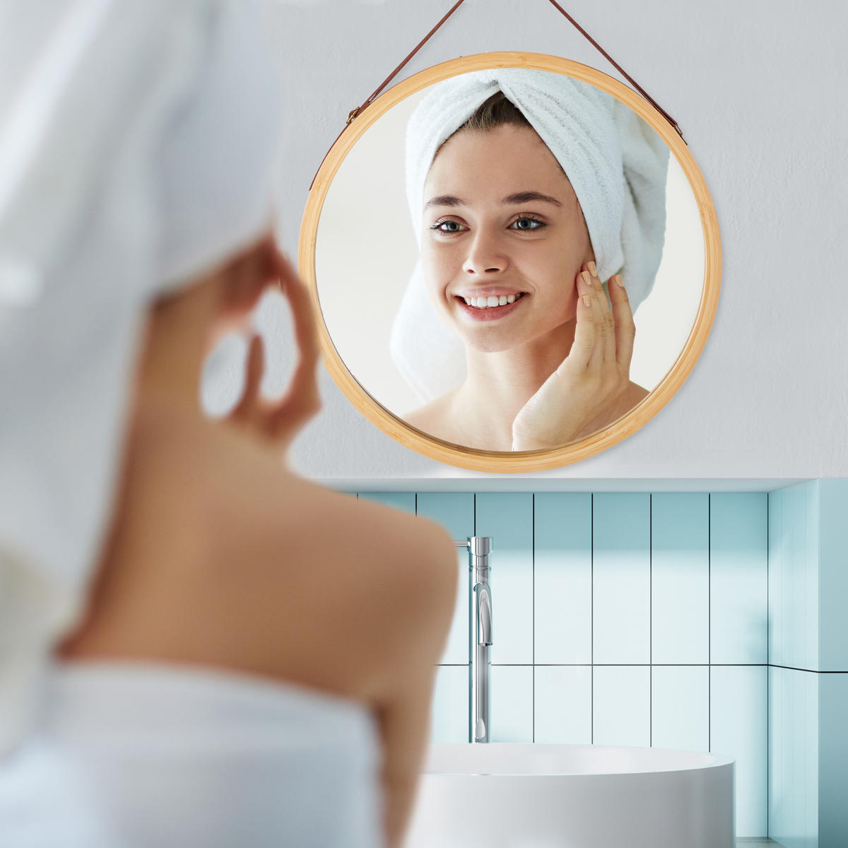 HÄNGESPIEGEL - Multicolor, Glas/Holz (45/45/2cm) - Relaxdays