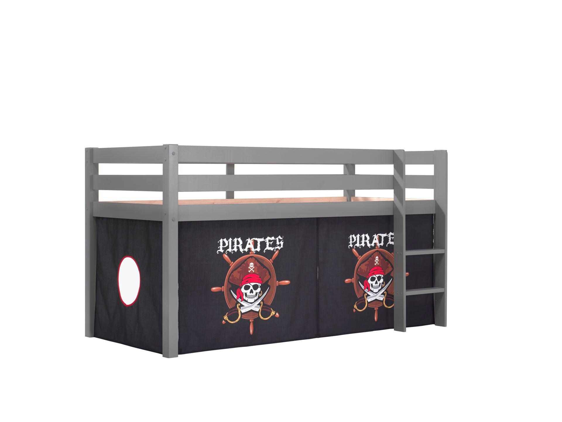 KINDERBETT Karolina 210x114x106 Massivholz Grau Textilset Pirate - Schwarz/Grau, Holz (90/200cm) - 58aufmkessel
