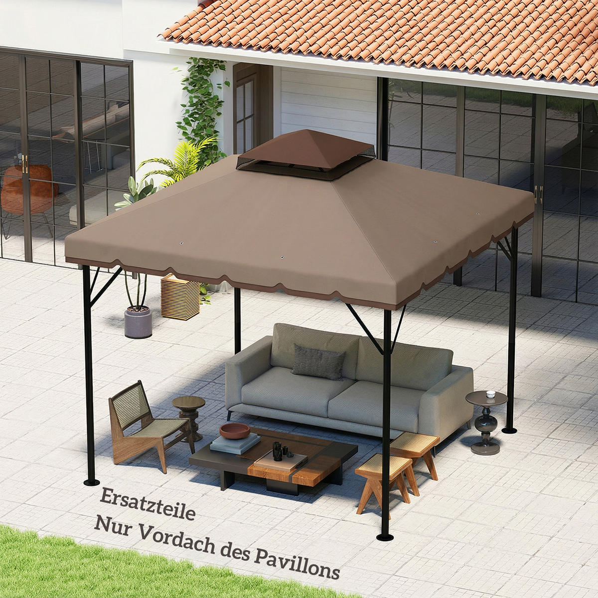 PAVILLON-ERSATZDACH Polyester Khaki Braun - Braun, Textil (300/1/300cm) - Outsunny