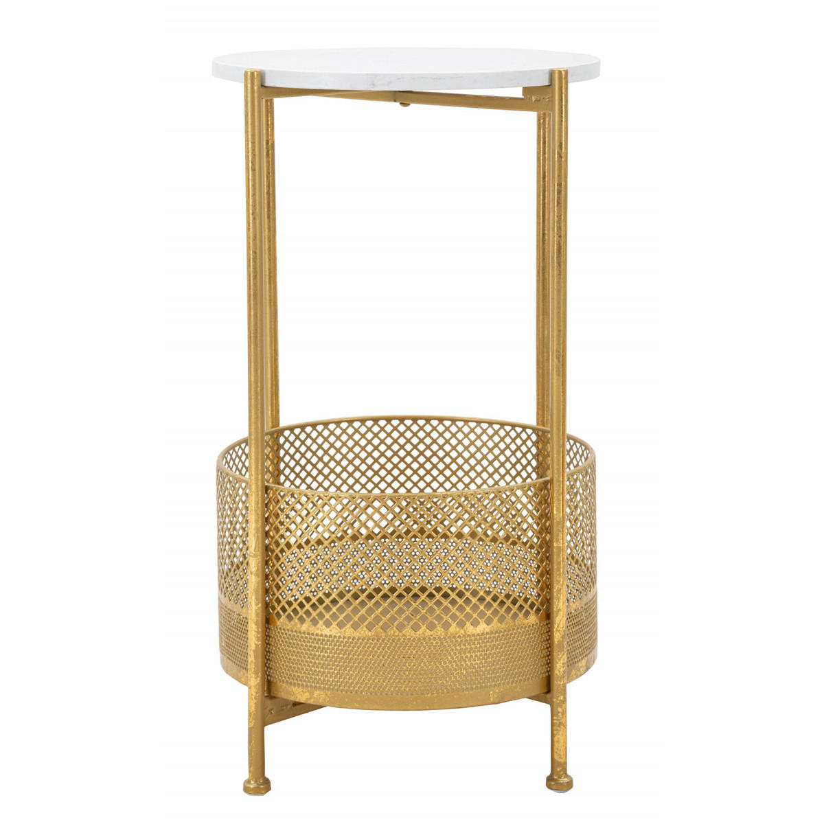 KAFFEETISCH mit Korb Gold 35/35/62 cm - Goldfarben, Metall (35/35/62cm) - Mauro Ferretti