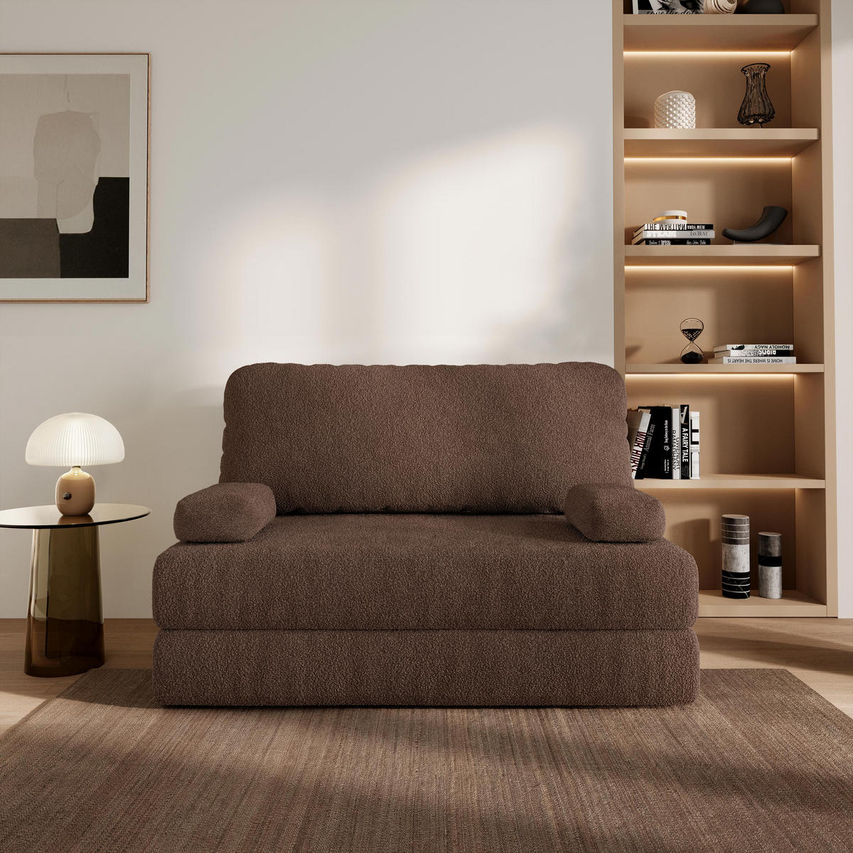 BETTSOFA KESTE aus Schaumstoff Bucle-Stoff Braun Schlaffunktion - Braun, Textil (140/86/60cm) - MASSENO