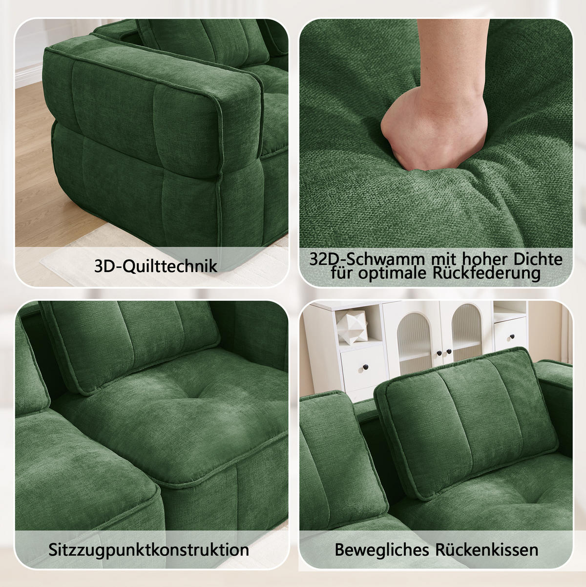 SOFA modular 3-Sitzer Polyester Green - Grün, Textil (217/67/93cm) - IVMEU
