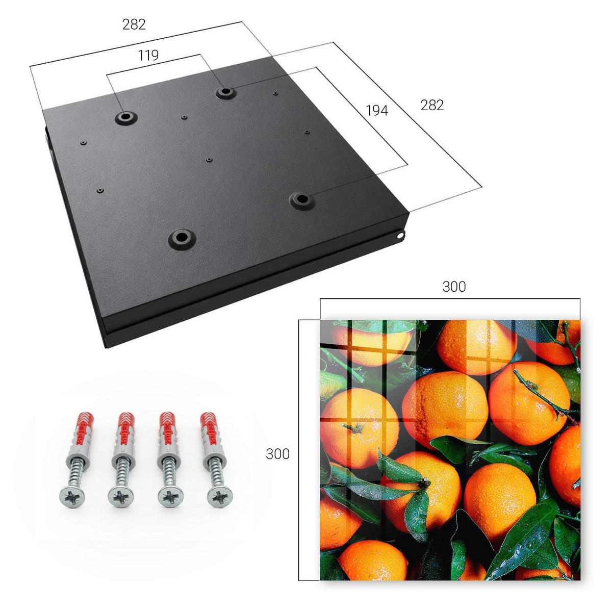SCHLÜSSELBOX Schwarz 30x30 cm- Türöffnung nach rechts - Frisches Obst - Orange, Metall (30/30/5cm) - TULUP
