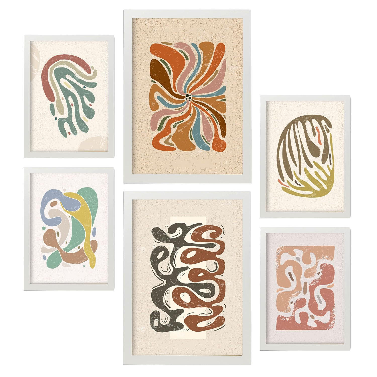 POSTER Set Mit 6 Drucken Von Bewegungen In Der Sammlung Von Ethnischen Dekorative Rahmen Für Ihr Zuhause Wandkunstdruck A3 & A4 Weißer Rahmen - Weiß, Papier (29/3cm) - Nacnic