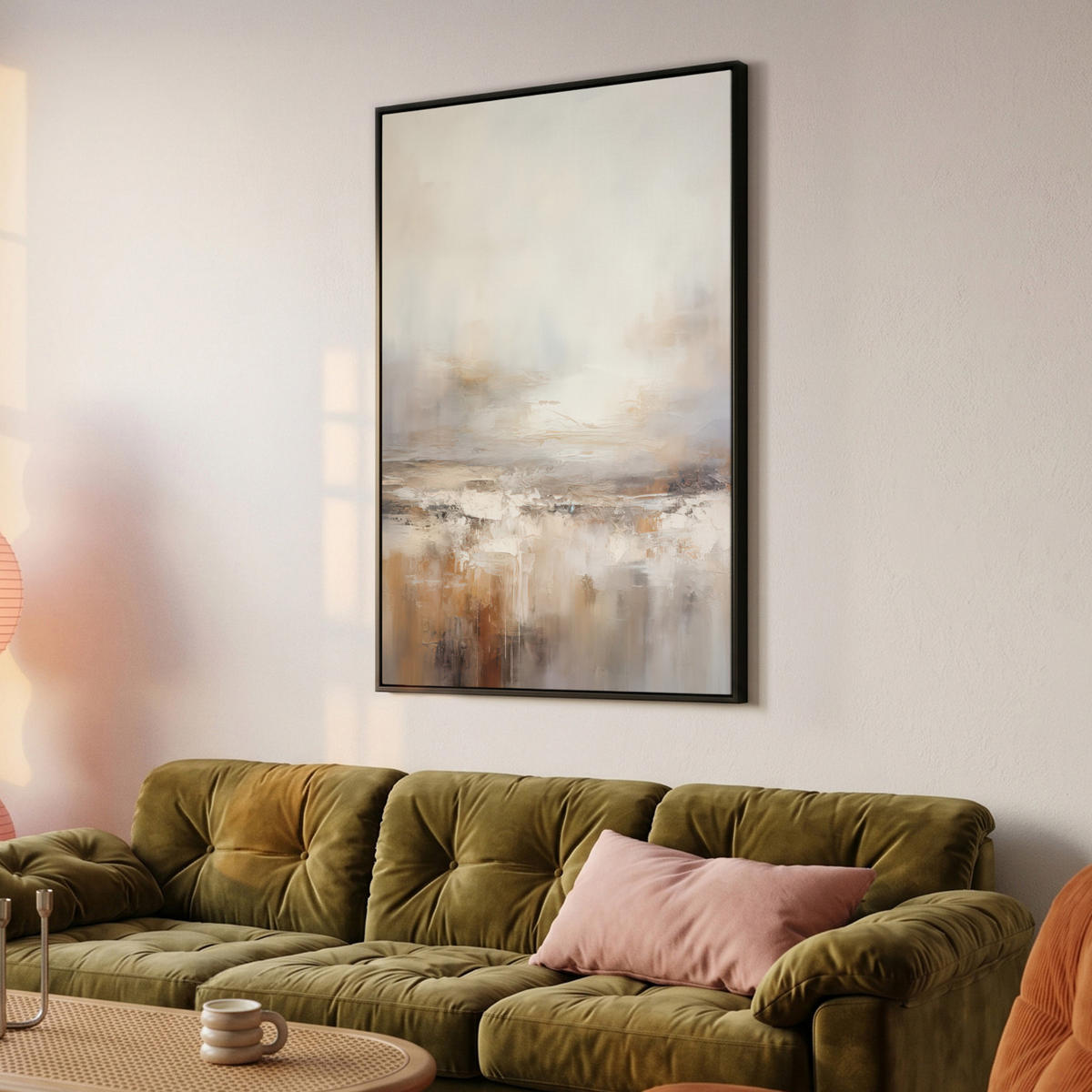 LEINWAND Bilder mit Rahmen - Kunst - Industriell - Grau - Braun - Abstrakt - 80x120 - Sandfarben, Textil (80/120cm) - MuchoWow