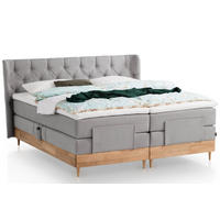 BOXSPRINGBETT ELEKTRISCH VERSTELLBAR EON 180x200 Hellgrau H2 und H3 Bett mit Motor 7-Zonen TFK Matratze inkl. Visco Topper Motorbett mit Eiche - Hellgrau, Textil (180/200cm) - Belanoti