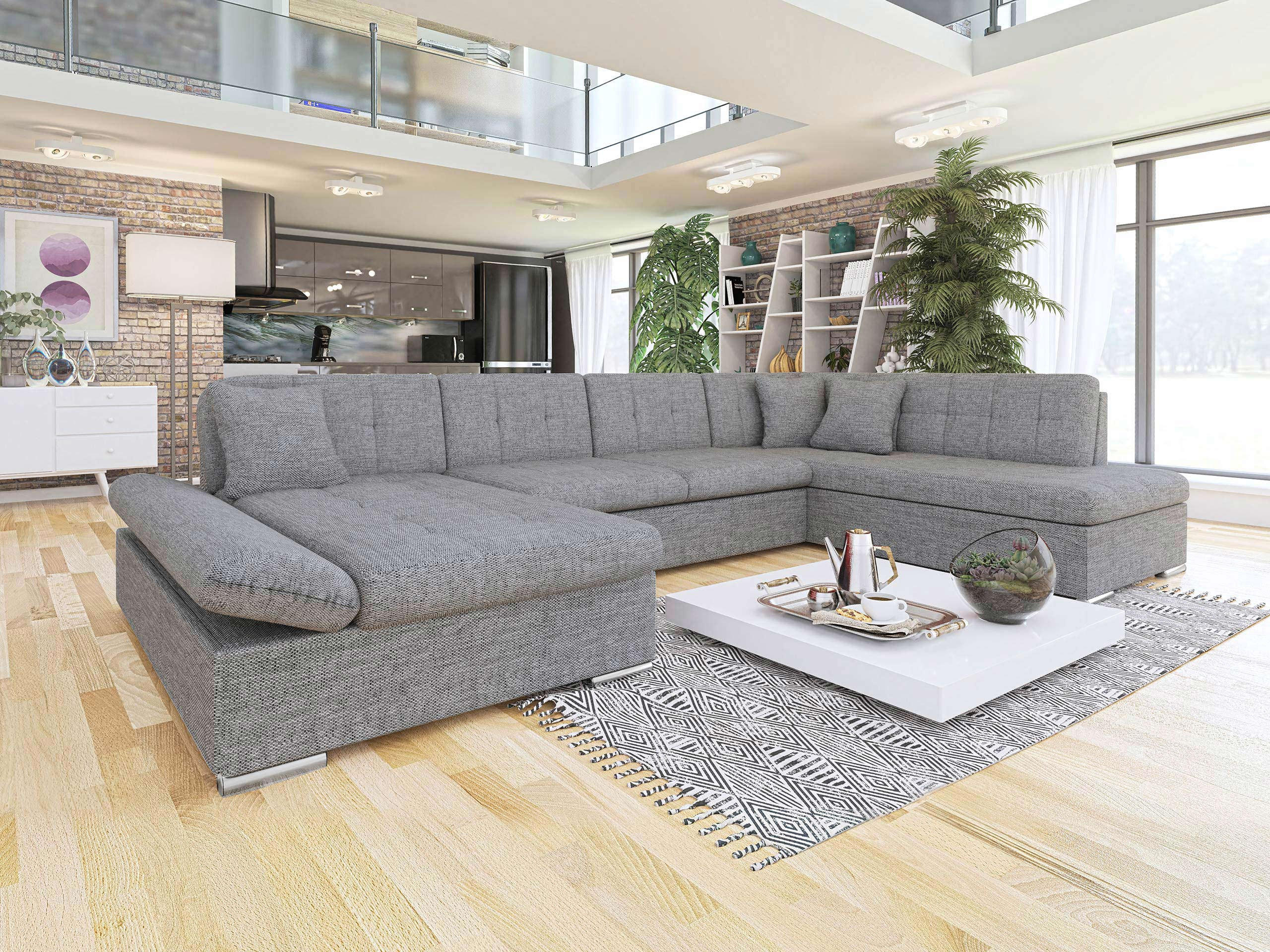 ECKSOFA Bergen, Seite: Links - Silberfarben/Grau, Holz/Textil (345/76/205cm) - MIRJAN24
