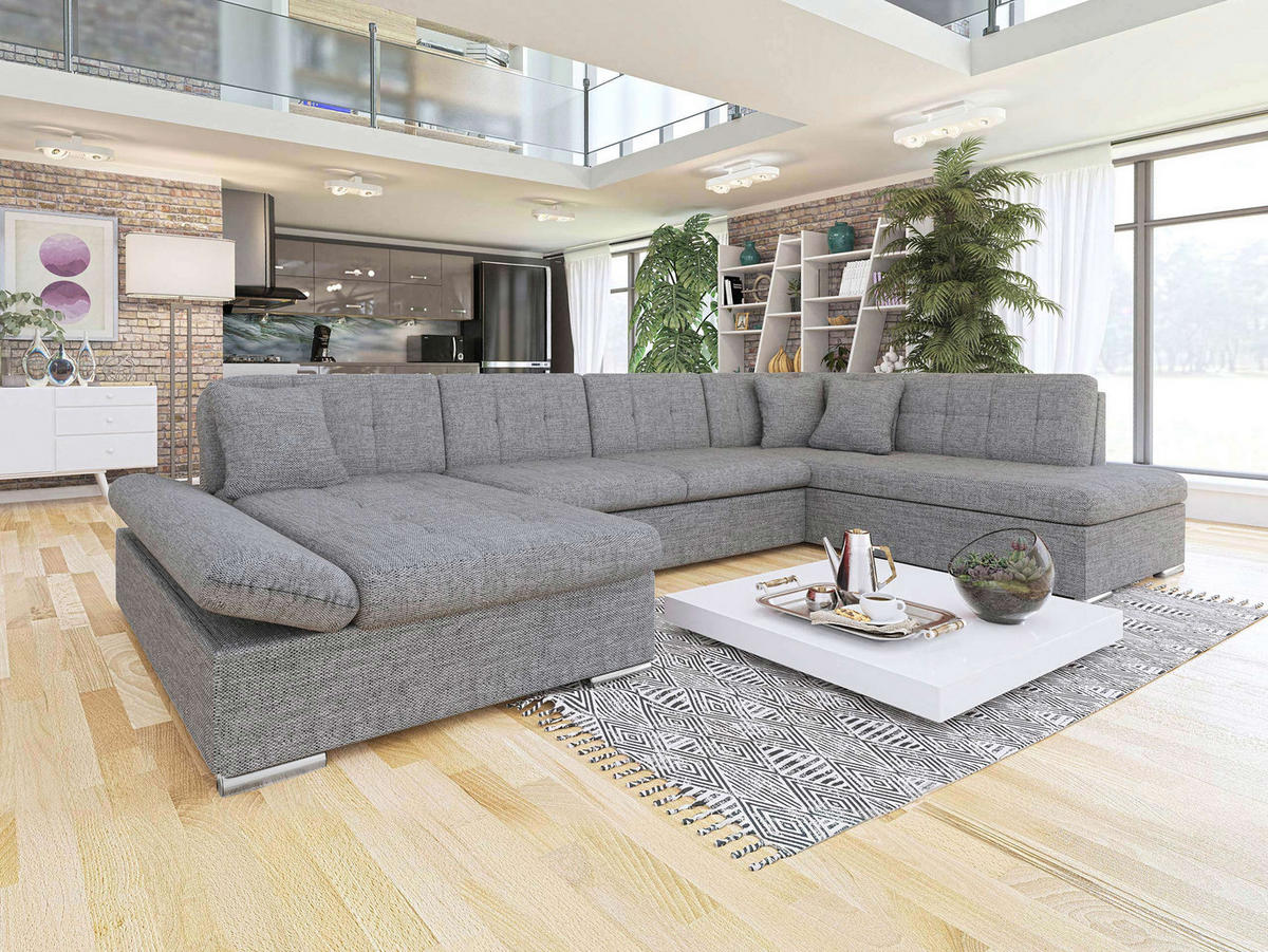 ECKSOFA Bergen, Seite: Links - Silberfarben/Grau, Holz/Textil (345/76/205cm) - MIRJAN24