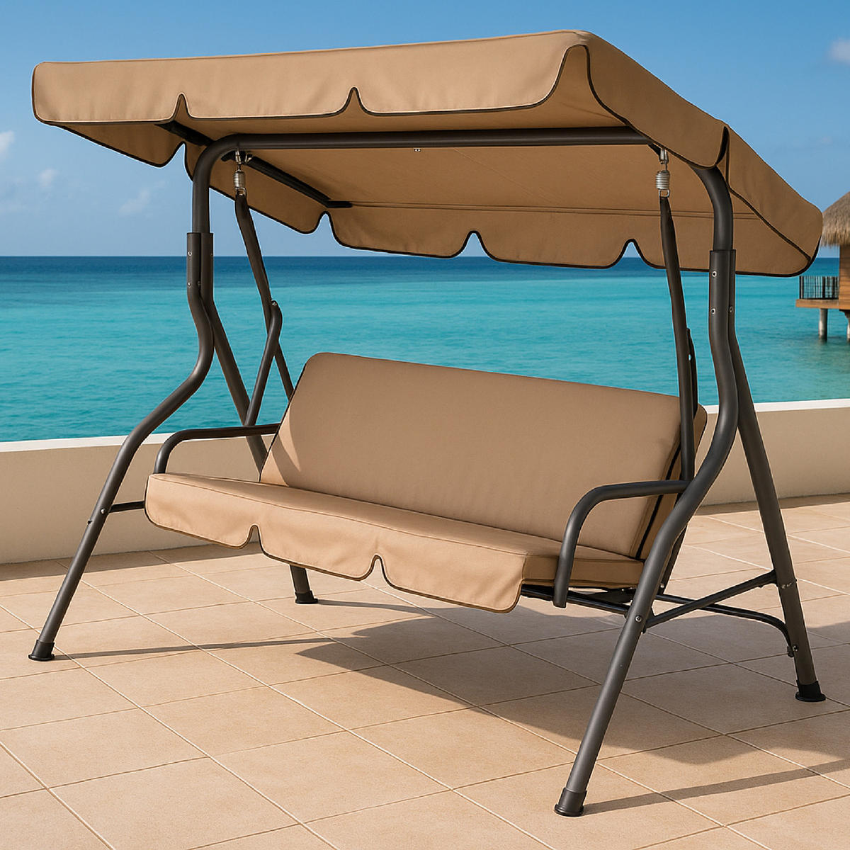 HOLLYWOODSCHAUKEL Florenz, 3-Sitzer, 170 cm, Farbe: creme / grau - Braun, Metall (170/153/110cm) - TPFGarden