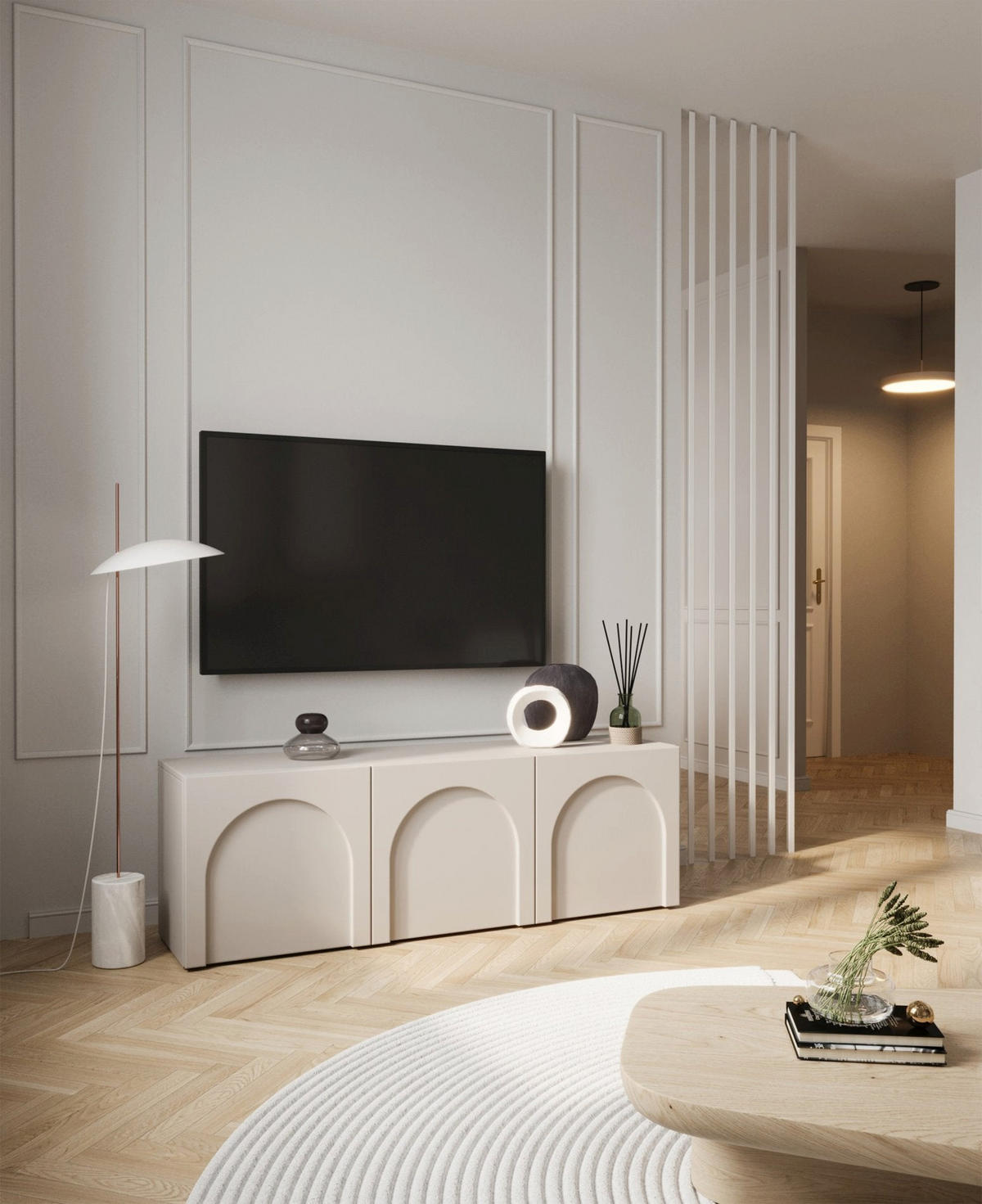 TV stolek Arkadia kašmírově šedý 150/49/35 cm - kašmírová/šedohnědá, kompozitní dřevo (150/49/35cm) - Selsey