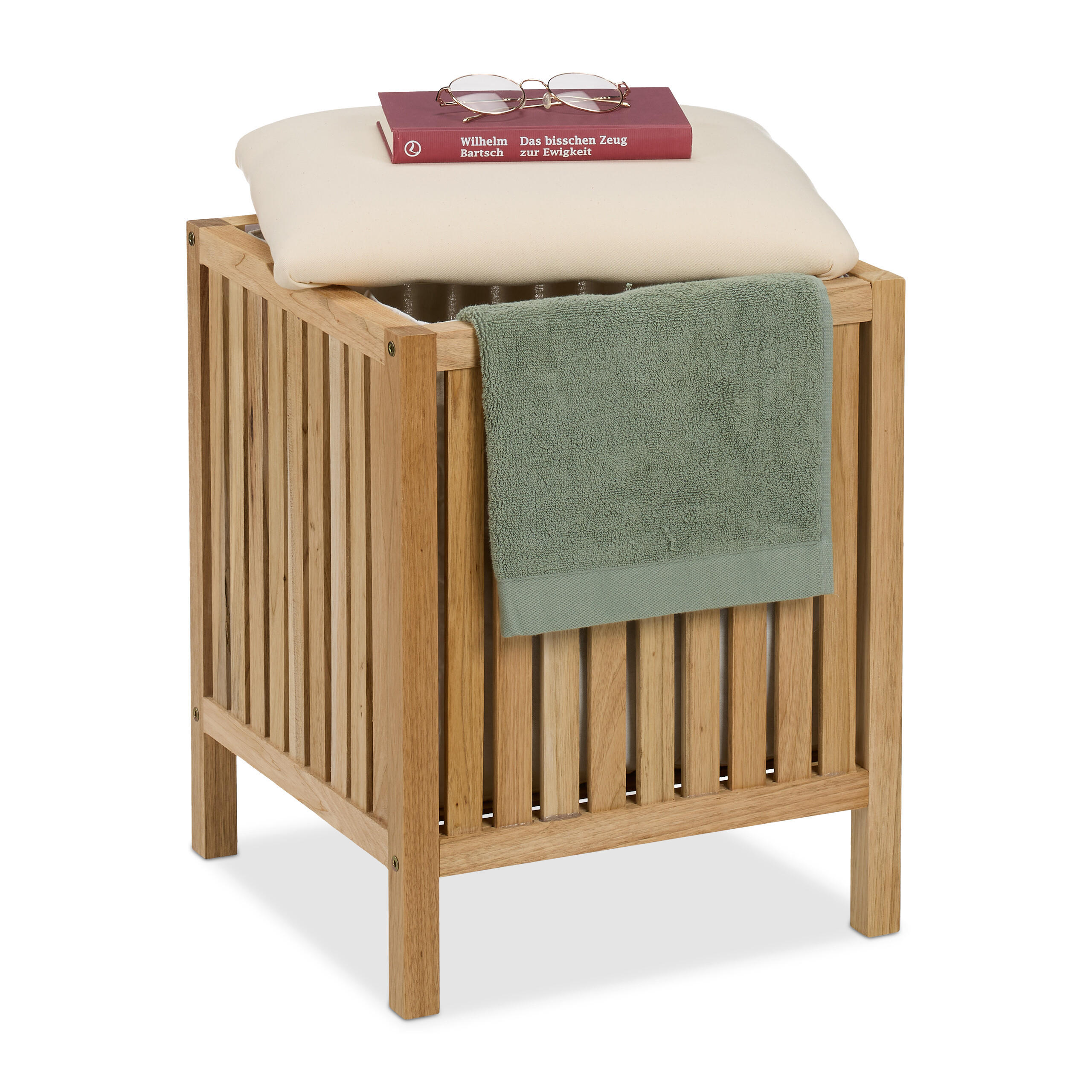 WÄSCHEKORB - Hellbraun, Holz/Textil (38/51/38cm) - Relaxdays